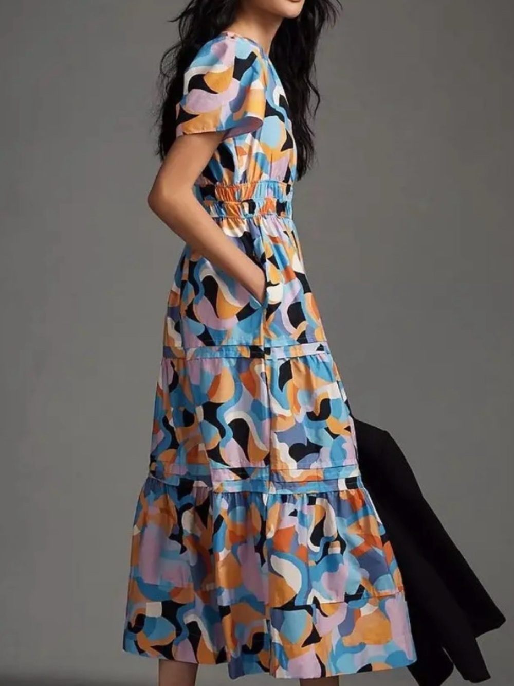 Anthropologie Somerset Multicolor Abstract Tiered Maxi Dress